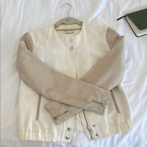 Massimo Dutti Cream and Tan Leather Jacket